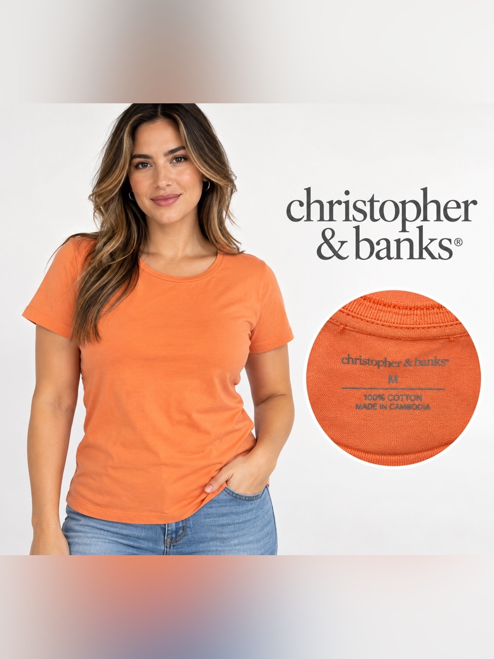 Christopher & Banks coral color Short Sleeve Crewneck Tee size M